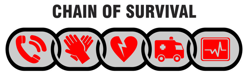 Chain of survival scalable, fillable, vector chart. Steps in the event of a heart emergency. - obrazy, fototapety, plakaty