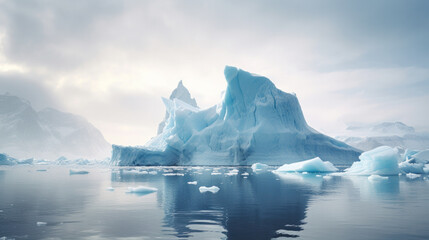Amazing white iceberg floats in the ocean with a view underwater. Hidden Danger and Global Warming...
