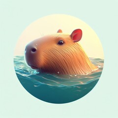 Capybara swimming in the Amazon River, Capybara illustrated swimming in the water