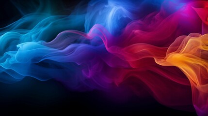 Fototapeta premium An abstract image of colorful smoke on a black background with a large blank area for copy or text
