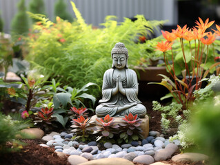 A peaceful prayer garden adorned with meaningful plants, providing a serene oasis for contemplation