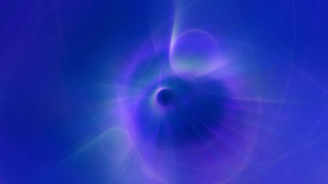Abstract rotating lens flare with blue rose and violet rainbow colored curved gradient streaks. Spring season concept 3D animation loop background. Mock-Up product showcase with pack shot copy space. 