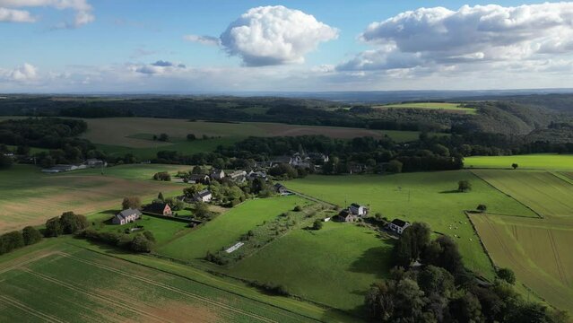 Aerial of forest and landscape in the Belgium Wallonia