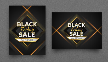 black friday sale dark gold shiny square poster portraits & landscape template 