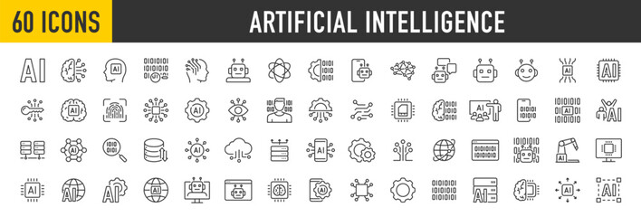 Artificial Intelligence web icons in line style. Innovation technology, machine, robot, bot, brain, collection. Vector illustration. - obrazy, fototapety, plakaty