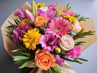 A colorful arrangement of various flowers arranged in a 52-style vase, photographed in raw format.
