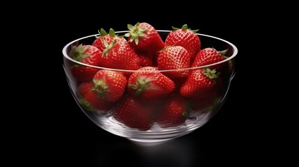 Strawberries in a glass bowl isolated on a black background. Strawberries. Vitamin Concept With...
