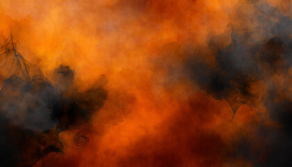 halloween background with orange texture and scary black smoke swirls spooky halloween design...