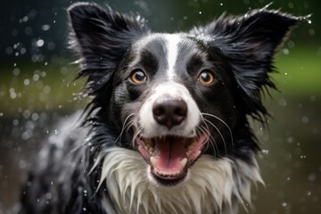 Fototapeta premium happy border collie playing in the rain on zoos and wildlife sanctuaries background