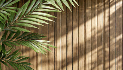 soft and beautiful foliage dappled sunlight of tropical bamboo tree leaf shadow on brown wooden...