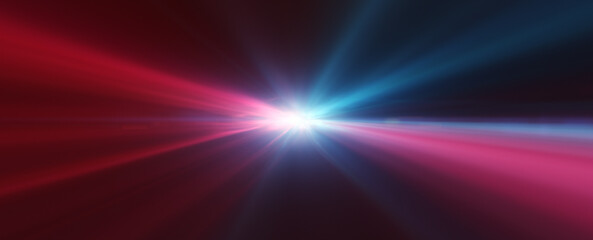 Red blue glowing light with beams illustration background.