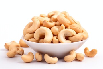 Fototapeta premium Raw cashew nuts in a bowl on a white background. Concept of healthy eating.