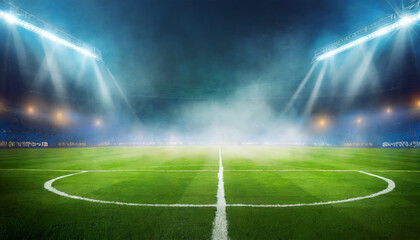textured soccer game field with neon fog center midfield