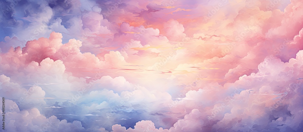 Poster summer sky, abstract clouds formed an intricate pattern, resembling a watercolor painting with textu