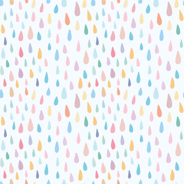 Cute childish seamless pattern with colorful watercolor rain drops. Sweet vector background for baby nursery, children textile, fabric, print. Beautiful simple kids abstract backdrop