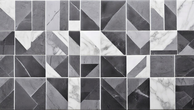 gray and white mosaic marble wall tile texture in geometric square shape pattern for background and wallpaper monochrome