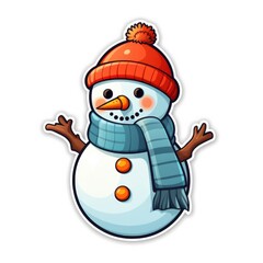 Cute Cartoon Christmas Snowman Illustration Sticker Isolated on a White Background