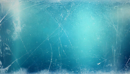 scratched ice background aged glass texture teal blue old window effect overlay with dust - obrazy, fototapety, plakaty