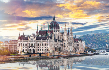 Parliament building in Budapest. Hungary. The building of the Hungarian Parliament is located on...