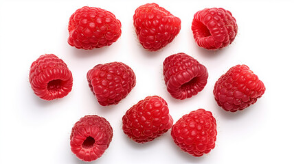 Delicious ripe raspberries on white background, AI Generative.