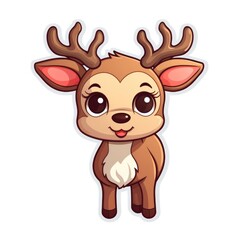 Cute Cartoon Christmas Reindeer Illustration Sticker Isolated on a White Background