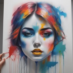 3d illustration of a female face in colorful paint 3d illustration of a female face in colorful paint beautiful woman with colorful painting on canvas