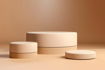 Three beige light podium for cosmetic product presentation