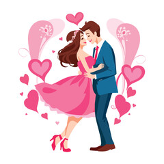 Happy love couples Vector. Valentine Day Vector Men and women kissing, hugging, and cuddling. 
Diverse people in romantic relationships. Colored flat vector illustration of lovers