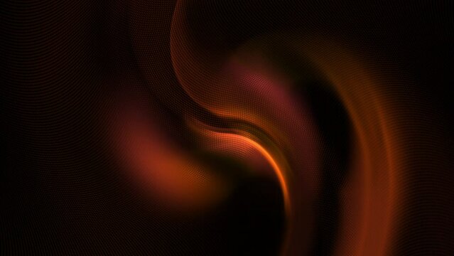 Abstract orange halftone dots loop background with red and black defocused revolving motion blur swirl pattern. 3D animation backdrop template with copy space for blockchain technology product showcas