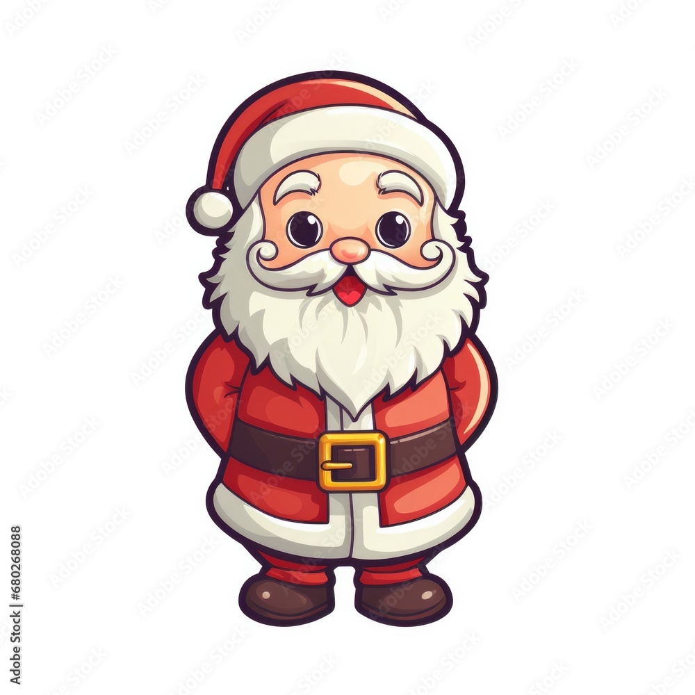 Sticker Cute Cartoon Christmas Santa Illustration Isolated on a White Background