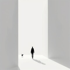 man with dog in a white room man with dog in a white room 3d rendering of a walking dog with white door and a dog