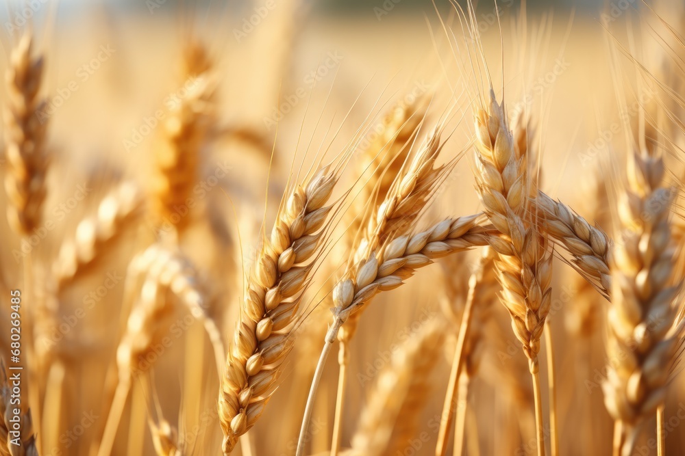 Aufkleber a close up of a wheat field with a blurry sky in the background and a blurry field of wheat in the f