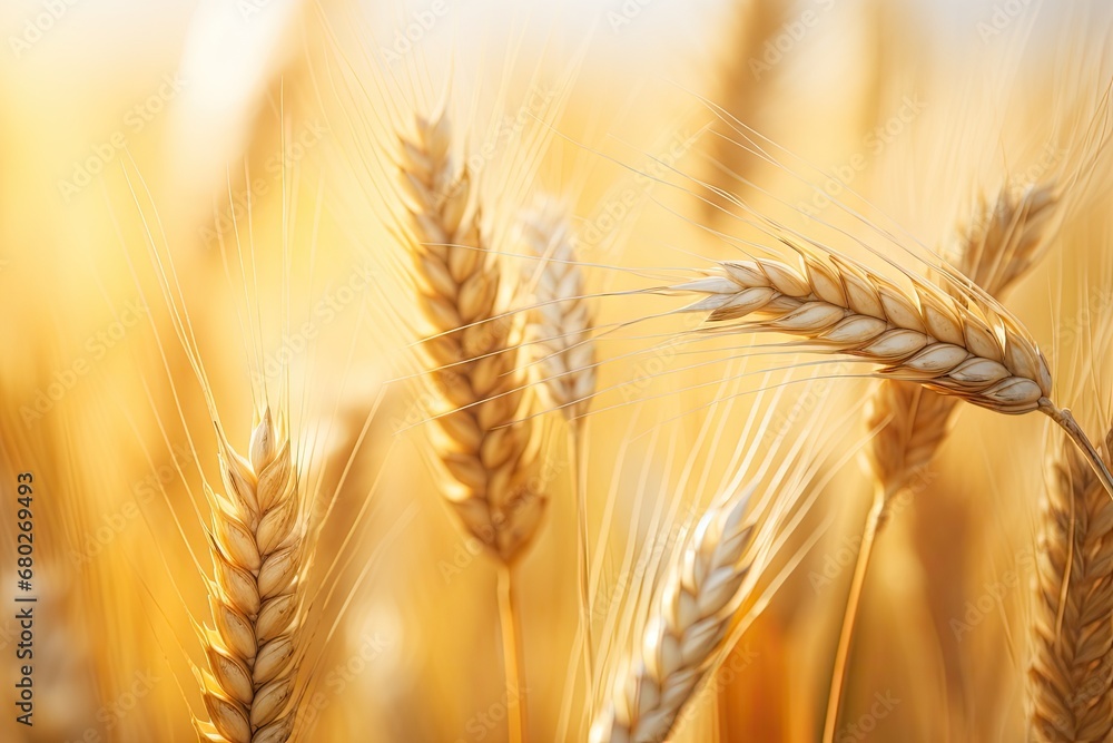 Aufkleber a close up of a wheat field with a blurry image of the ears of the wheat in the foreground.