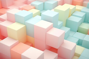 Three-Dimensional Stacked Cubes. Pastel Colour Background with a Puzzle Pattern Look. Great for Business and Branding in a 3D Object Shape