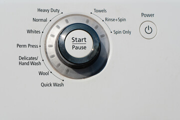 The Details of a Washing Machine Selector knob focus on the Start Pause button