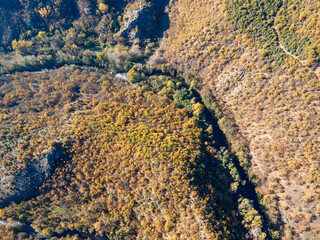 Aerial Autumn view of Zemen Gorge, Bulgaria