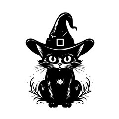 Mysterious Witch Cat Vector Illustration