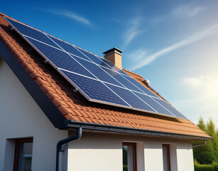 Fototapeta premium solar panels on roof. AI generated