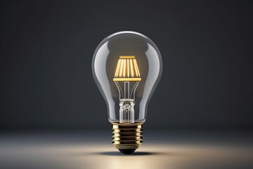  a light bulb with a dim light inside of it on a dark background with a reflection of the light on the bulb.