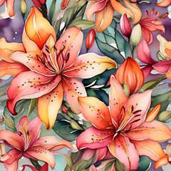 watercolor lily pattern, generative ai