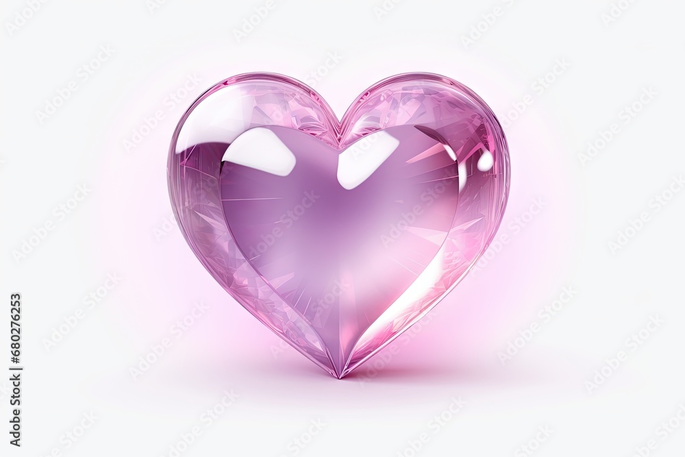 Poster a shiny pink heart shaped object on a white background with a light reflection in the middle of the 