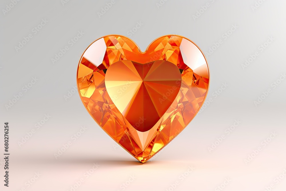 Poster a heart shaped orange diamond on a white background with a light reflection in the middle of the ima