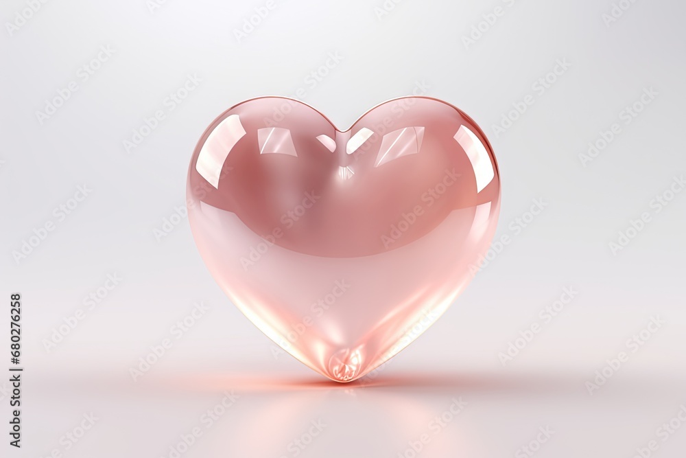 Poster a pink heart shaped object sitting on top of a white surface with a light reflection on the top of i