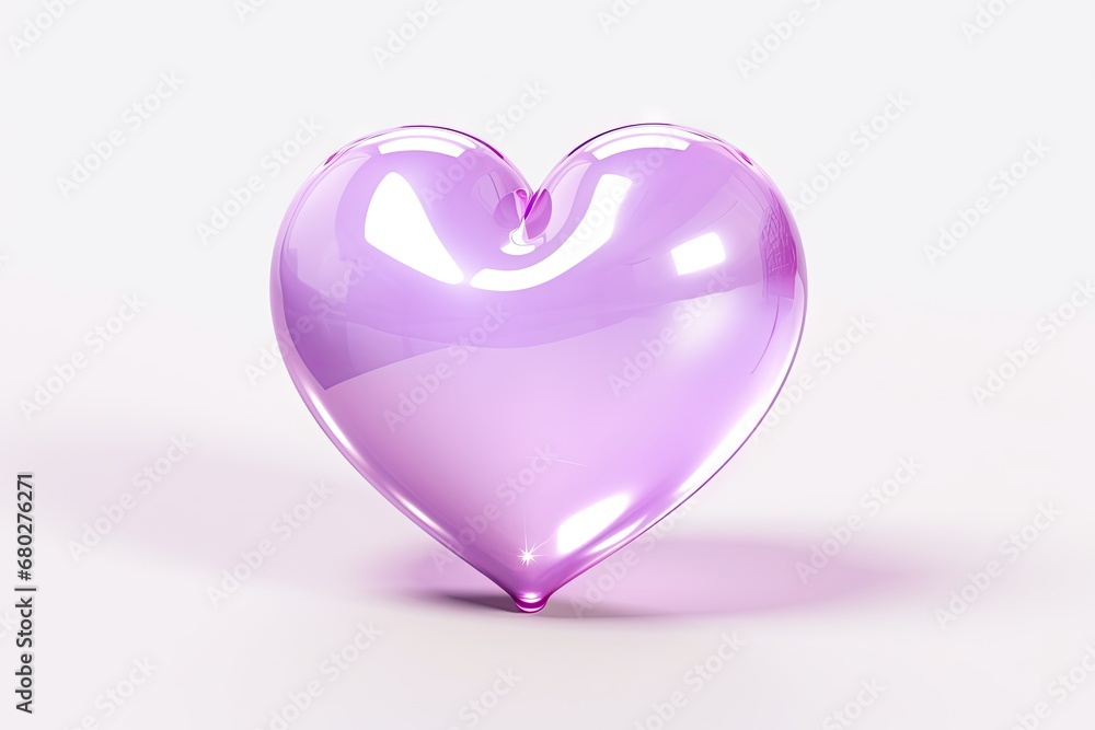 Poster a purple heart shaped object sitting on top of a white surface with a light reflection on the bottom