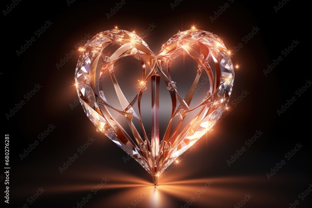 Poster a heart shaped object with lights in the shape of a heart on a black background with a spot light in