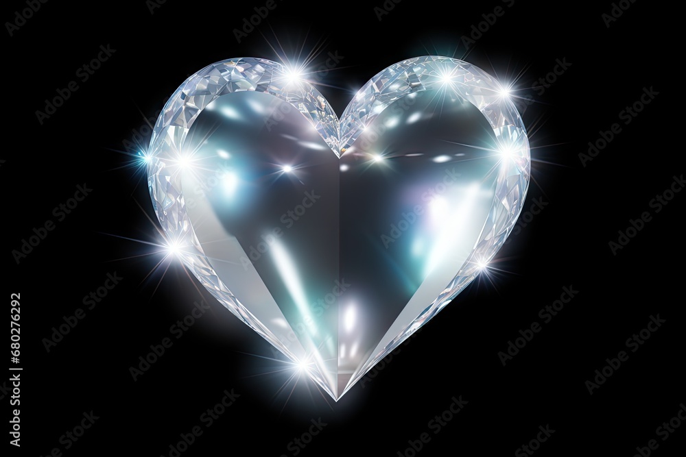 Poster a heart shaped diamond on a black background with sparkles in the shape of a heart on a black backgr