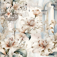 watercolor lily pattern, generative ai
