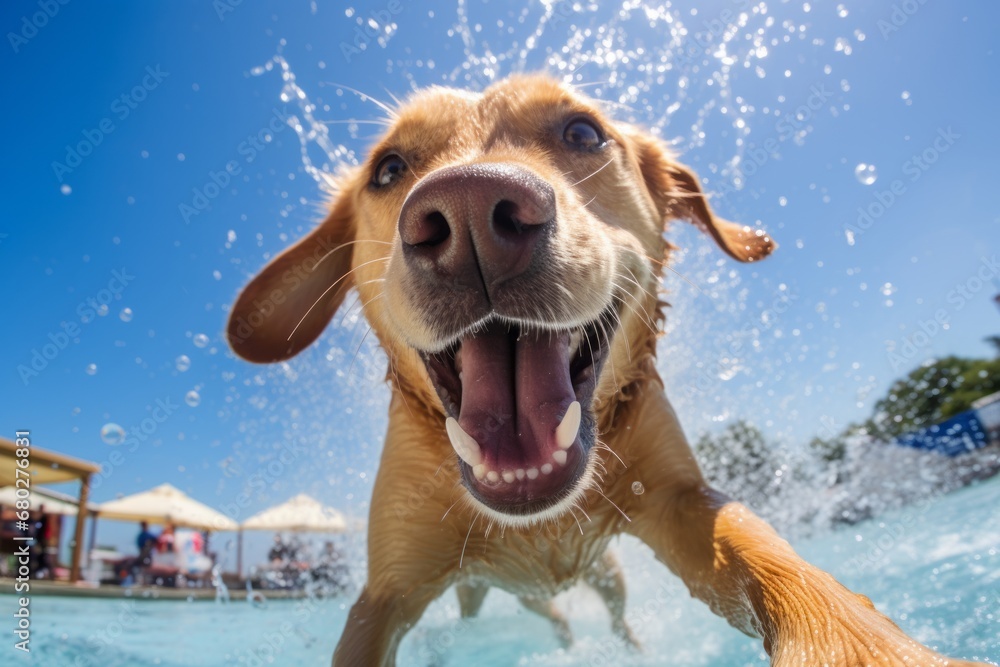 Canvas Prints close-up portrait photography of a funny labrador retriever shaking off water after swimming against