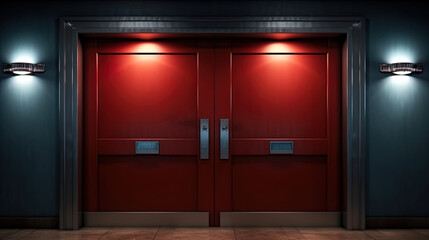 Doors with a red alarm light, indicating danger.