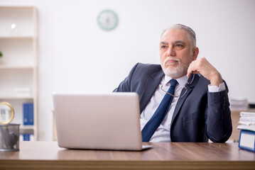 Old male employee working in the office